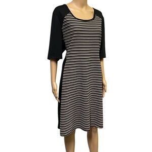 Lane Bryant Short Sleeve Zip Back Ribbed Black Cream Midi Dress Womens 22